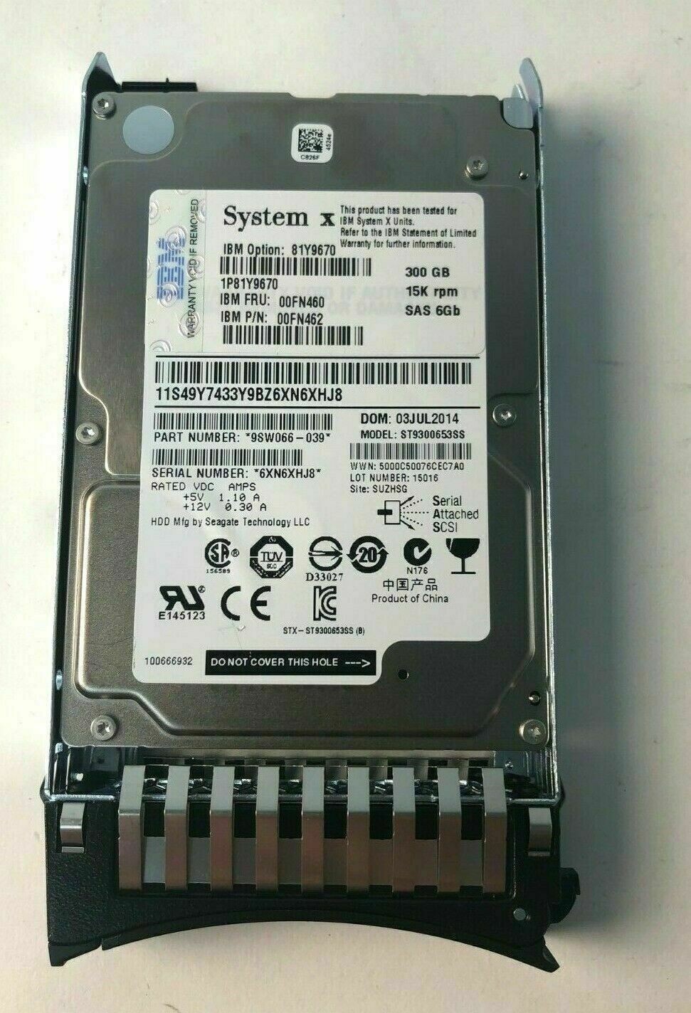 81Y9670 IBM 300GB 15K SAS 6Gbps 2.5" HDD Hard Drive 81Y9671 81Y3812