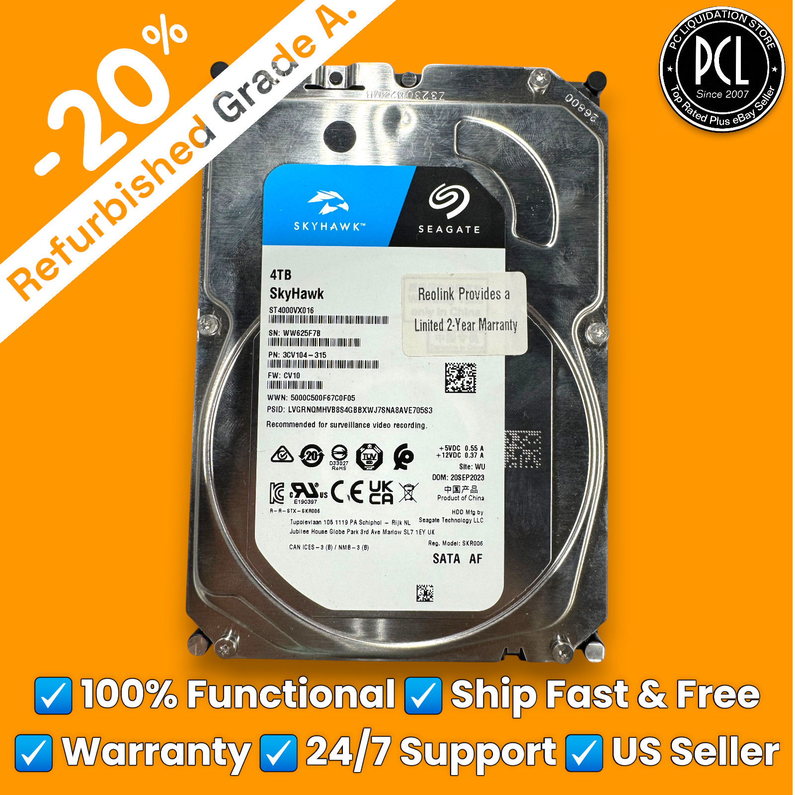 ✅ Seagate Skyhawk 3.5 4TB HDD Surveillance DVR NVR Hard Drive 3.5" ST4000VX015 ✅