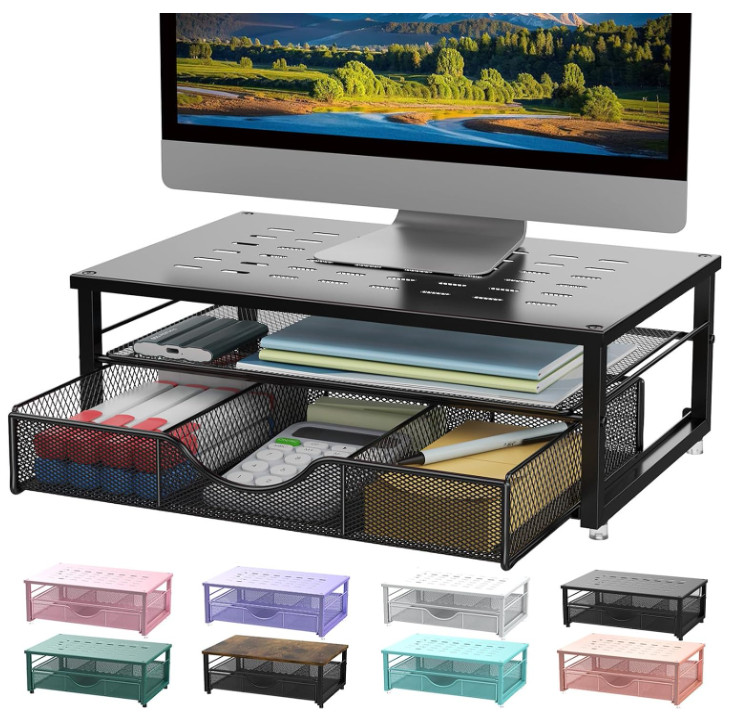 Soporte Elevador para Monitor de Computadora con Cajón, Soporte para Impresora y
