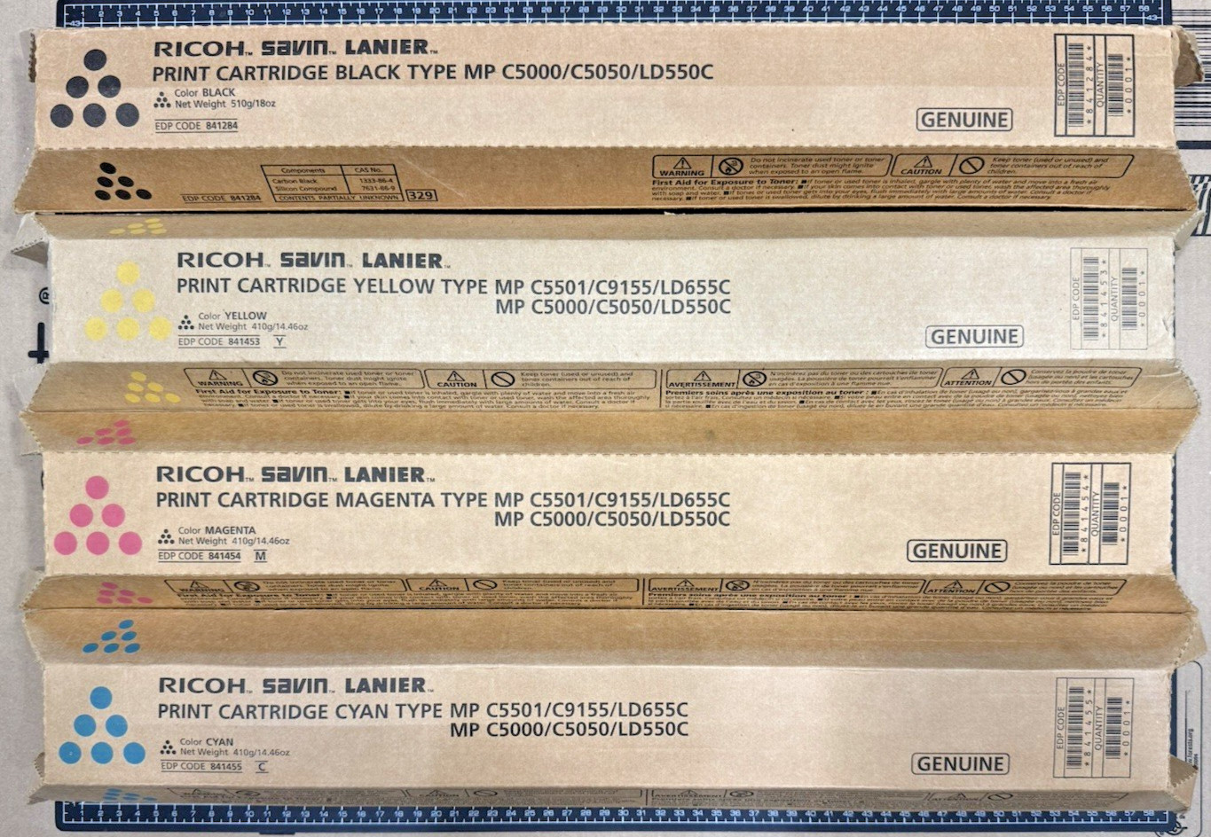 Genuine Ricoh MP C5000 /C5050/ LD550C Toner Set KYCM 841455 841453 841454 841284