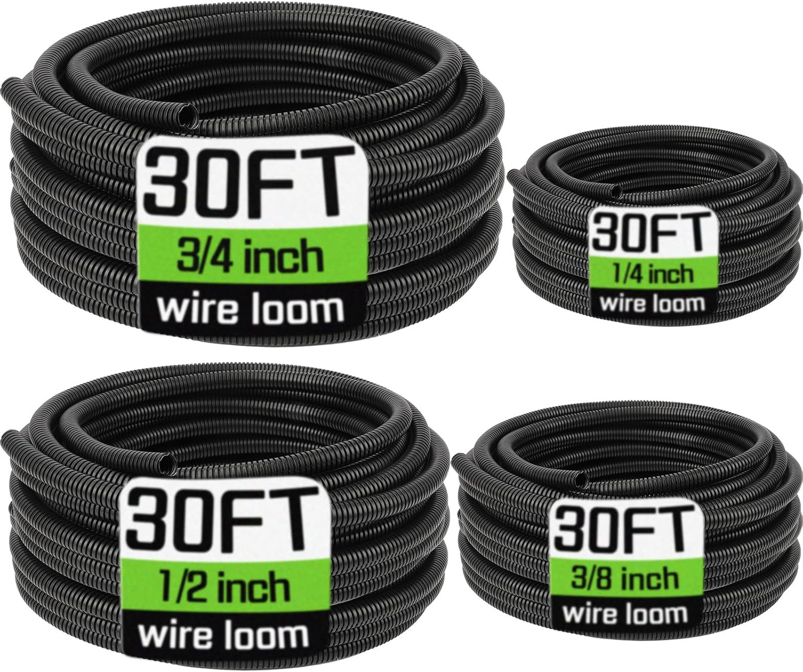 Wire Loom 1/4", 3/8", 1/2", 3/4 Inch x 30 FT, Split Wire Loom Tubing Wire