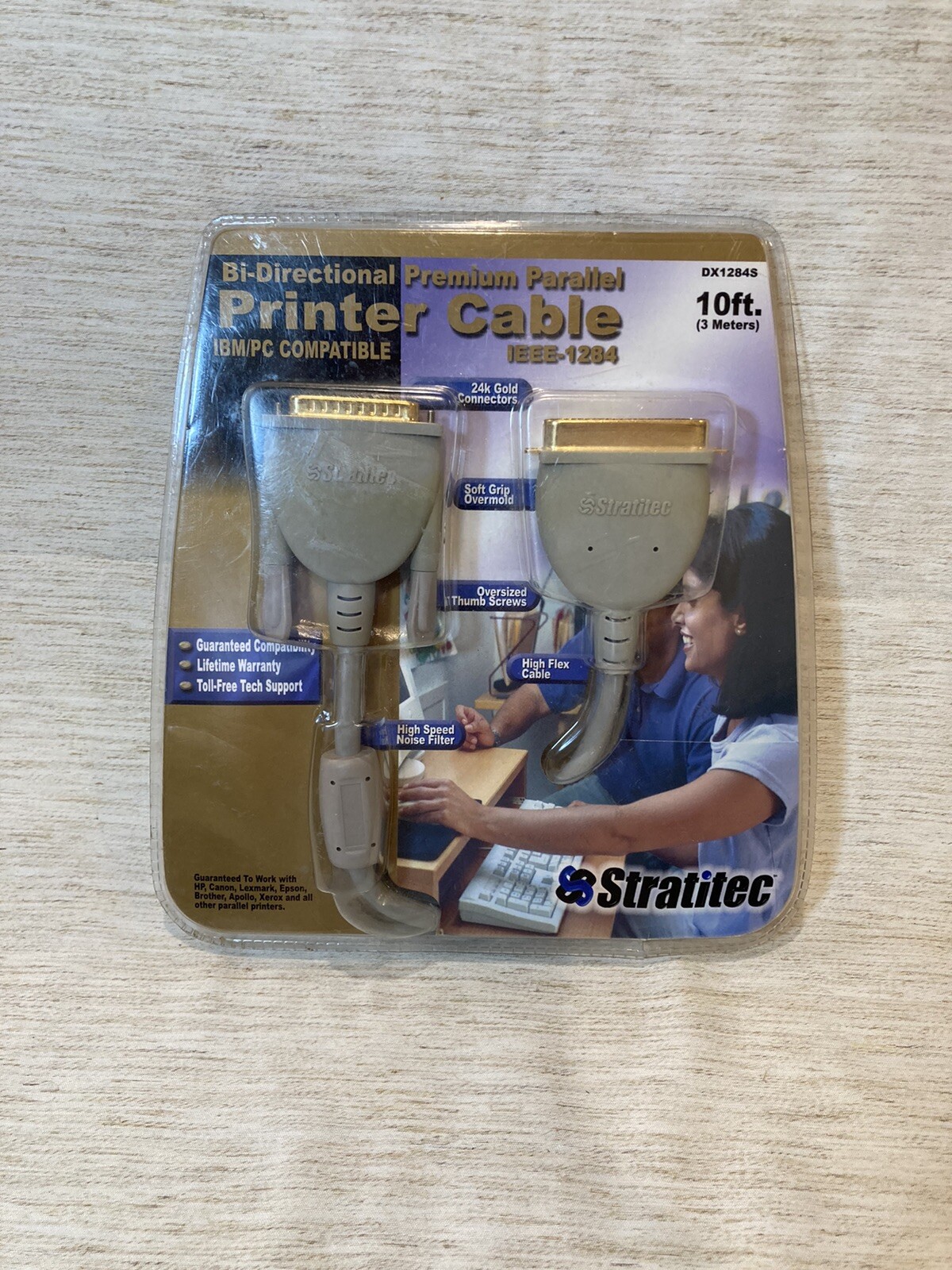 Stratitec DX1284S Bi-Directional Premium Parallel Printer Cable 10ft NOS