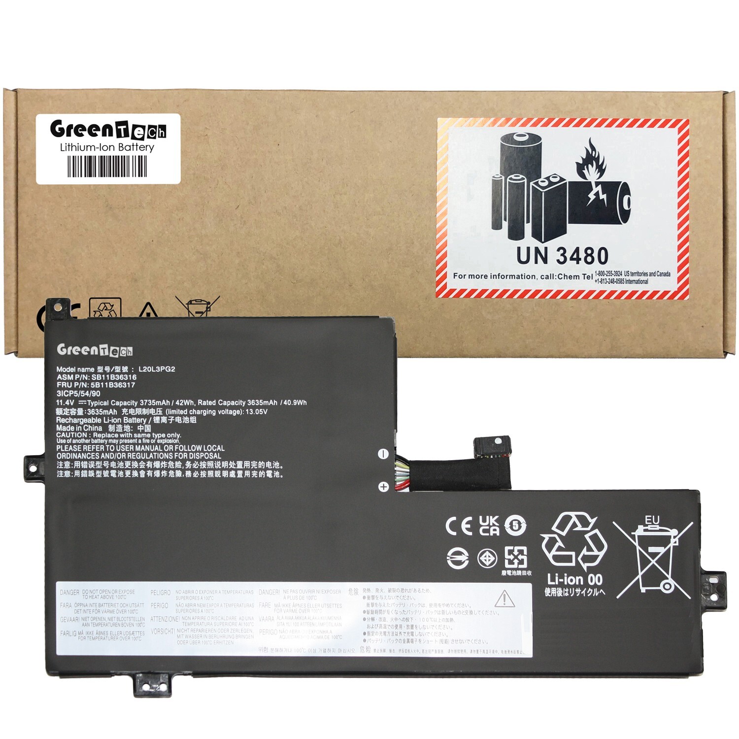 GREENTECH L20L3PG2 5B11B36309 BATTERY FOR CHROMEBOOK 100E 500E GEN 3 L20M3PG2