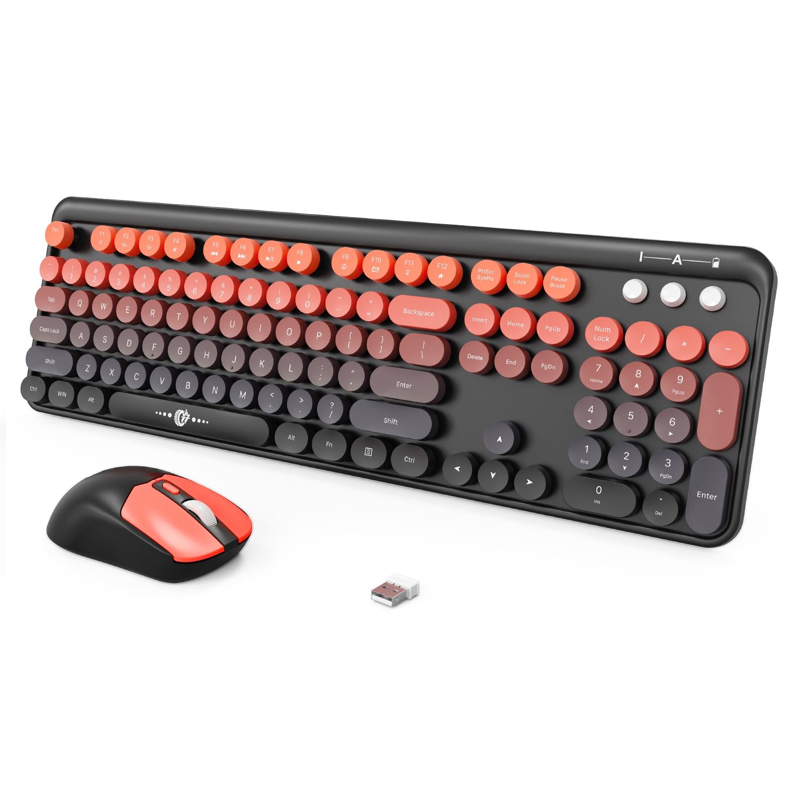 Wireless Keyboard and Mouse Combo, 2.4GHz Colorful Cute Round Keycaps Keyboar...