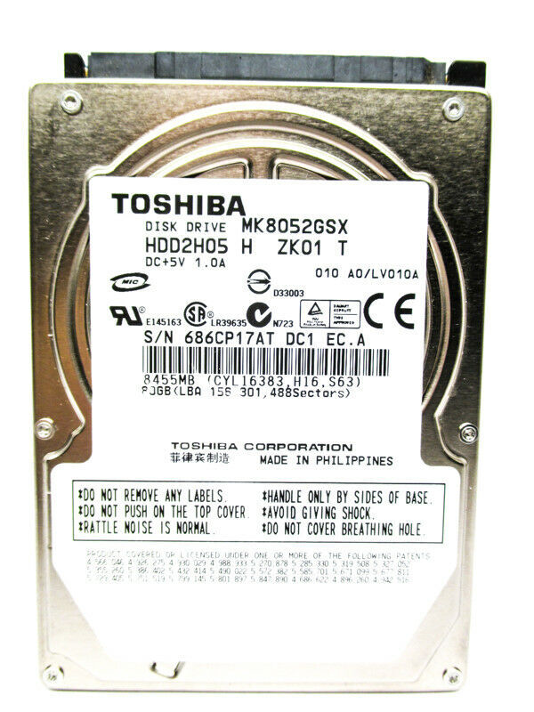 Toshiba 80GB MK8052GSX SATA (HDD2H05 H ZK01 T) Laptop HardDrive WIPED & TESTED
