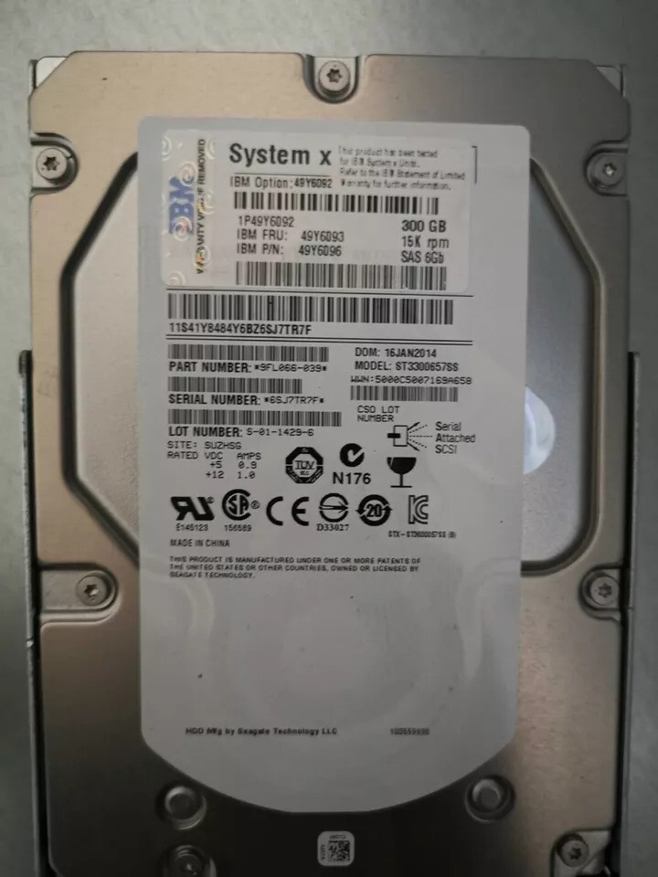 FOR IBM 49Y6096 300GB 49Y6093 49Y6092 6G 3.5" 15K G2HS LFF X3650 HARD DRIVE SAS