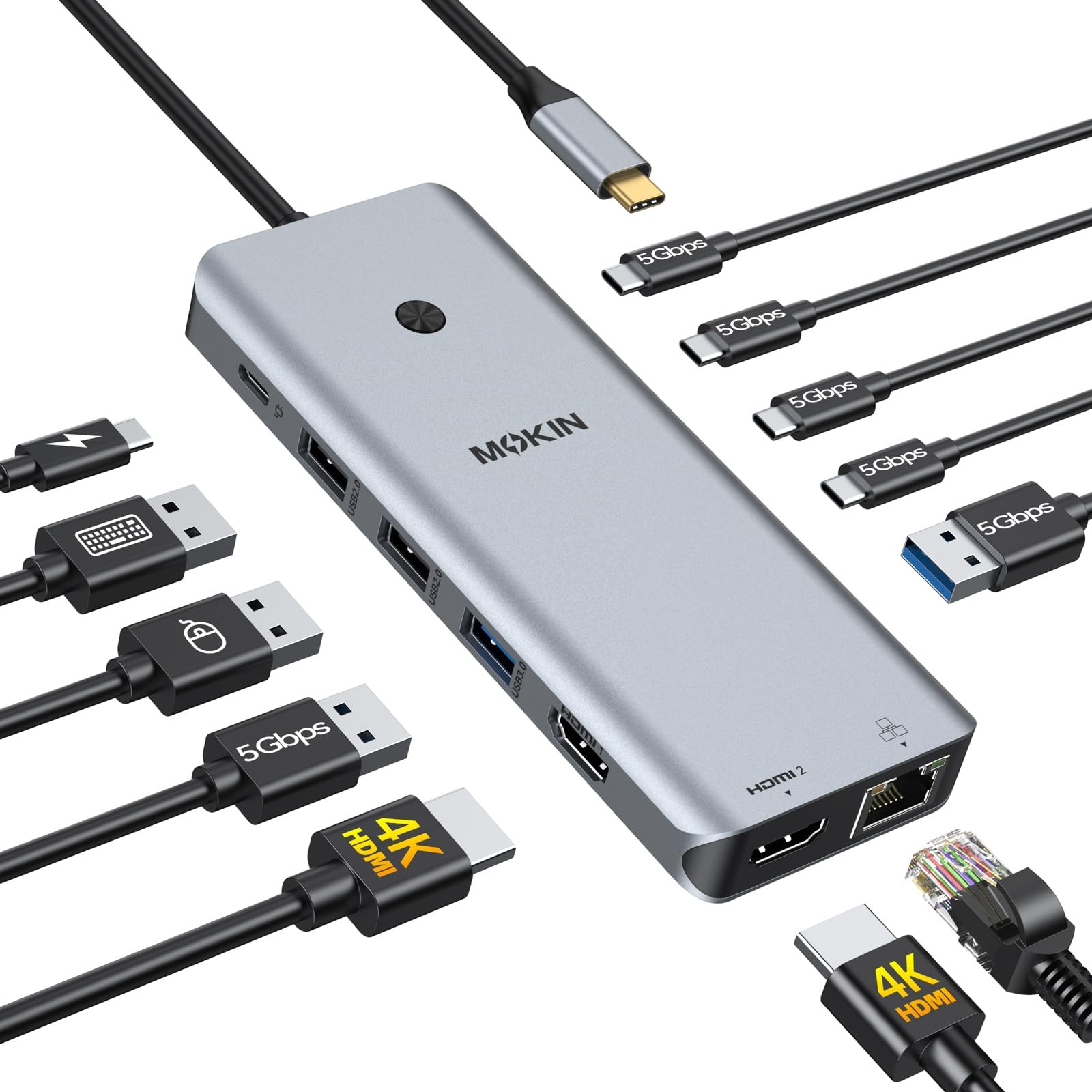 MOKiN USB C Docking Station Dual Monitor 2 HDMI for 13-in-1, Grey