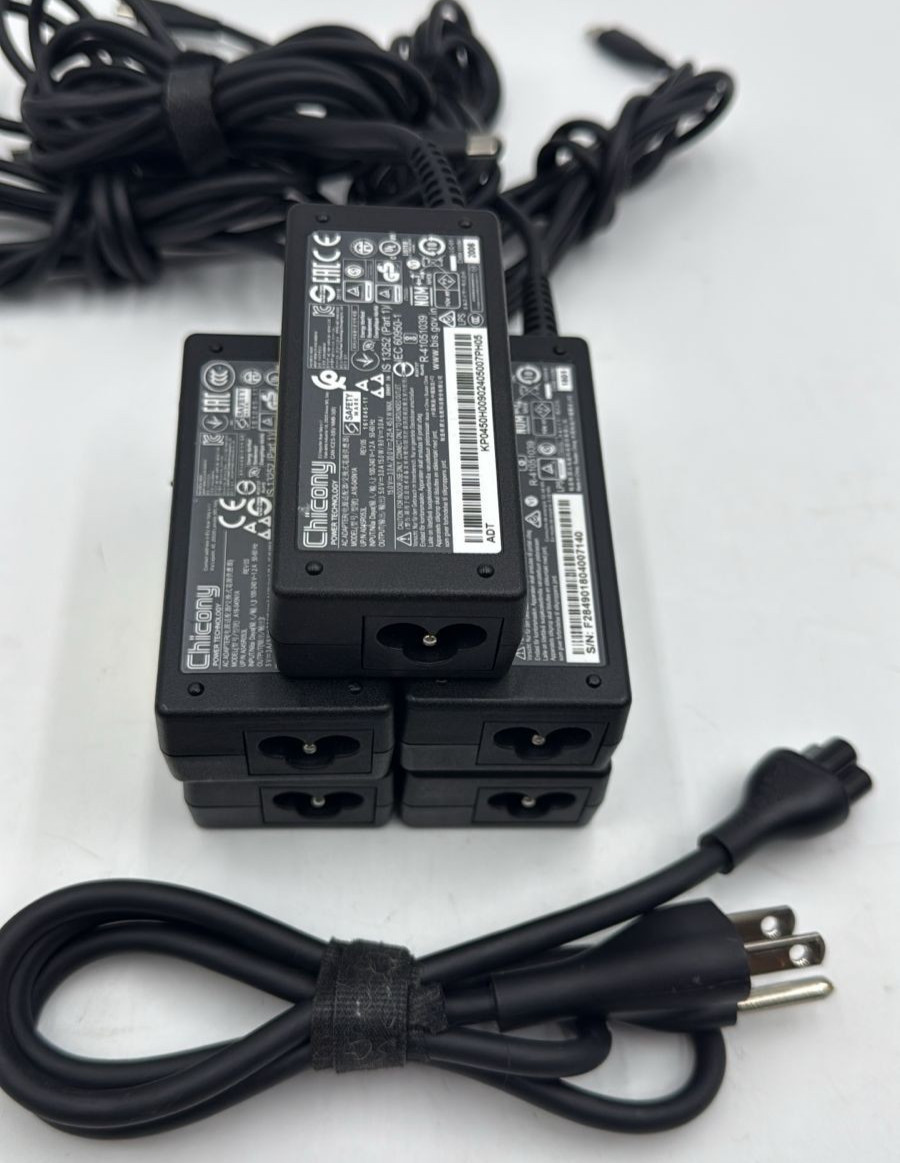 LOT OF 5  Genuine Chicony AC Adapter USB-C and Plug  45W A16-045N1A