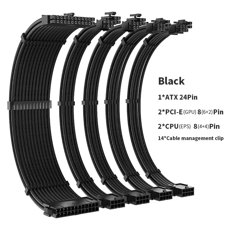 TEUCER 35CM CPU PSU Extension Cable Kit 3 in 1 24Pin ATX GPU 6+2Pin PCI-E 4+4Pin