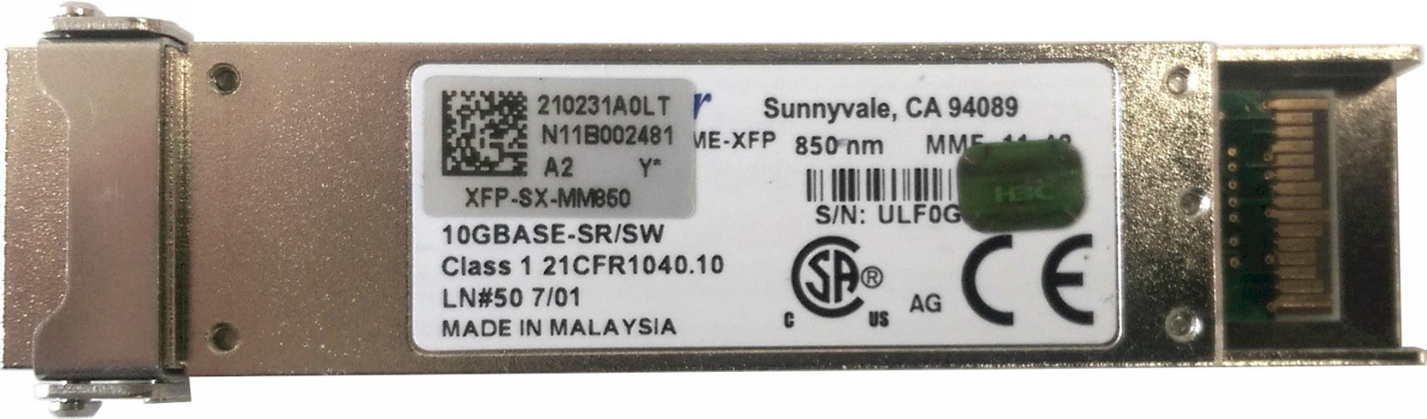 HP / H3C / Finisar 10GbE SR XFP Transceiver XFP-SX-MM850 / JD117B / 0231A0LT