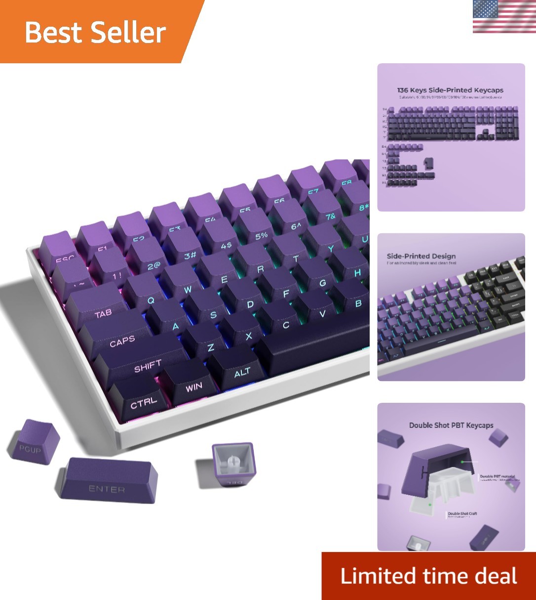 XVX Side Print Keycaps, Shine Through Double Shot PBT Keycaps, Custom Key cap...