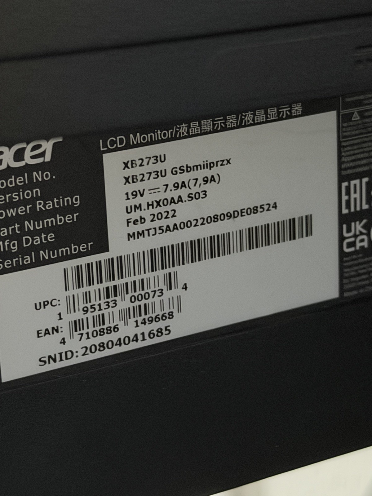 Acer Predator XB273U X1bmiiprx 27" 