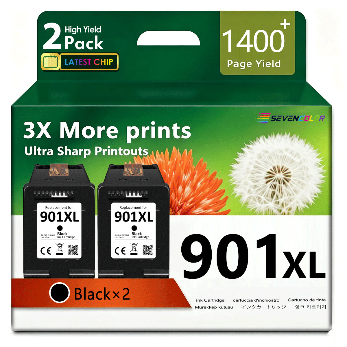 901XL Ink Cartridges High Yield (2-Pack, Black) Work for Officejet 4500 Printer