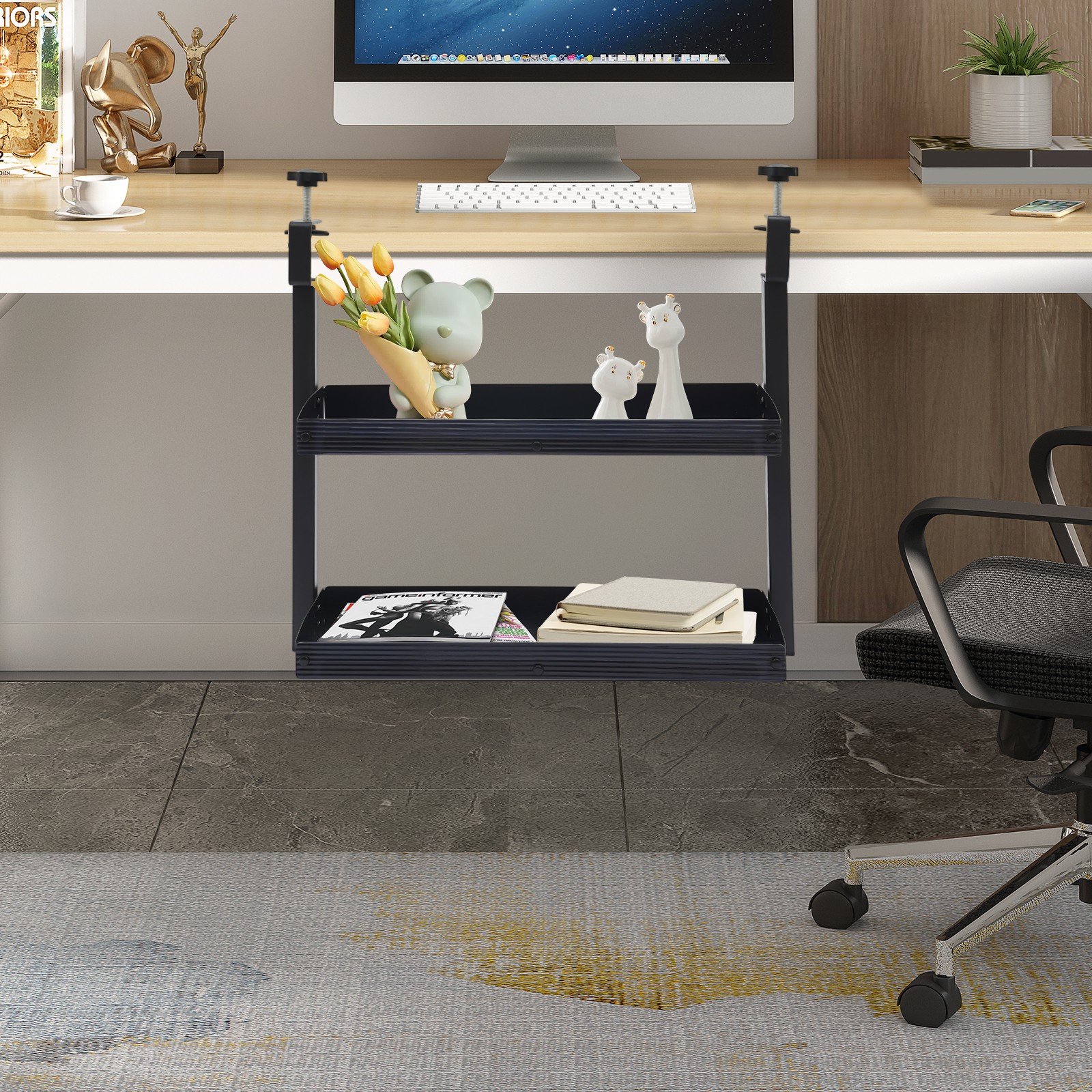 Clamp-On 2-Tier Desk Shelf - Space-Saving & Durable Organizer