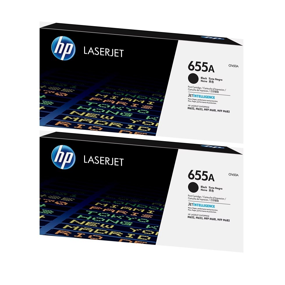 HP 655A Black Standard Yield Toner Cartridge, 12,500 Pages (CF450A), Pack of 2