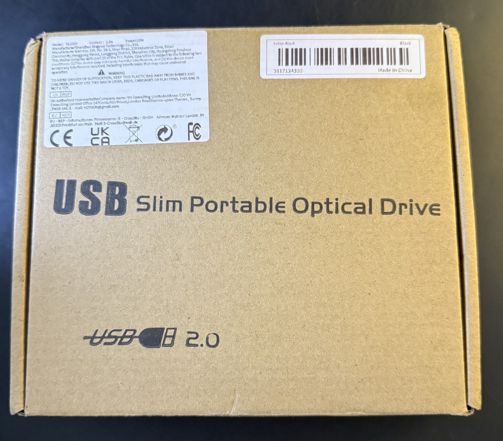 USB External Drive Ultra Thin Optical Drive KL1024 Black Vm01