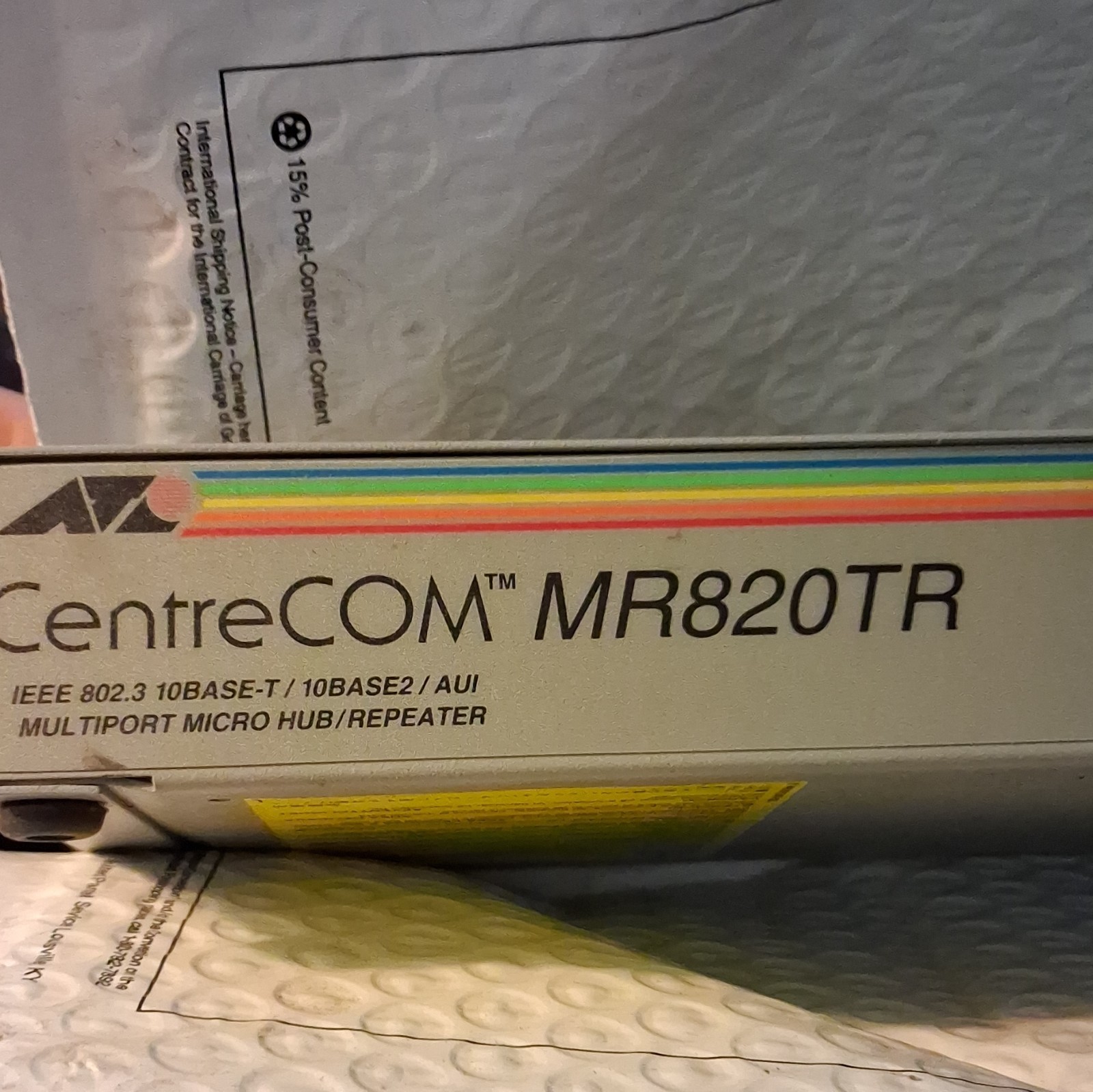 Allied Telesyn CentreCOM MR820TR 8-Port 10Mbps Ethernet Hub RJ-45 BNC AUI