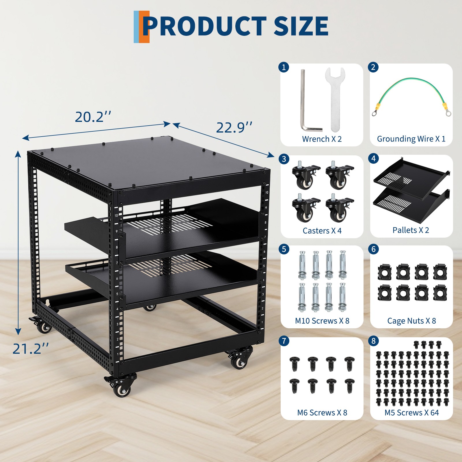 10U 15U 20U Wall Mount Freestanding Network Rack, 500lb Capacity Steel Frame