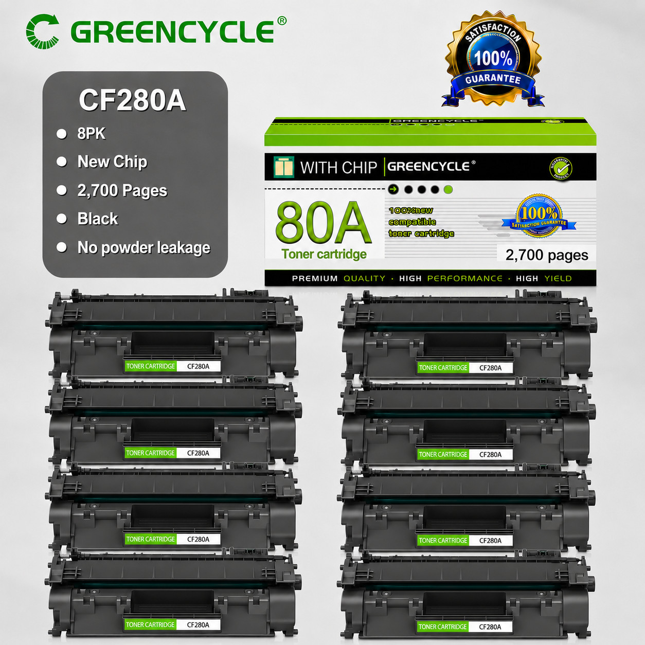 8PK CF280A 80A Toner Cartridge for HP LaserJet Pro 400 MFP M425dn M425dw M401dw
