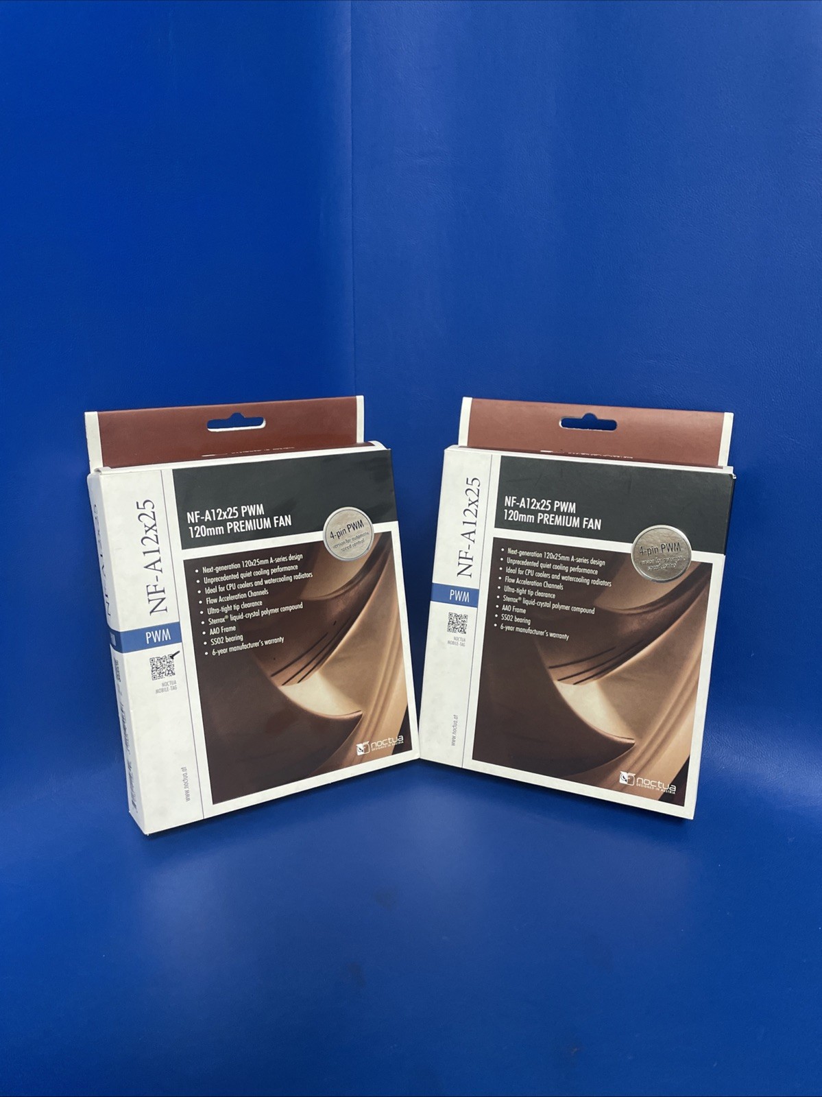 2X Noctua NF-A12x25 4-pin PWM 120mm Premium Quiet Fan | Brown