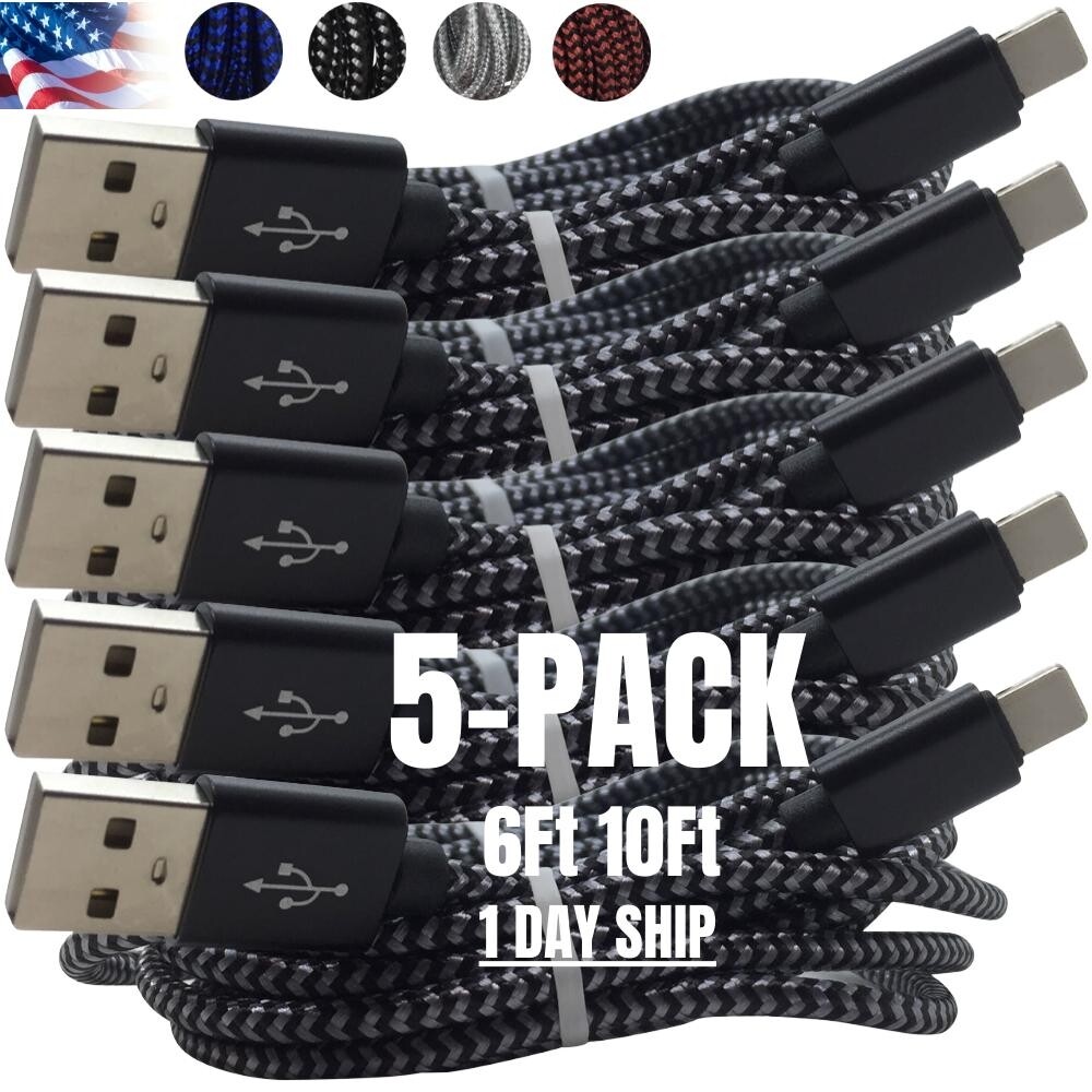 Bulk Lot 6Ft 10Ft Heavy Duty USB Charger Cable For iPhone 14 11 XR 8 7 iPad Cord