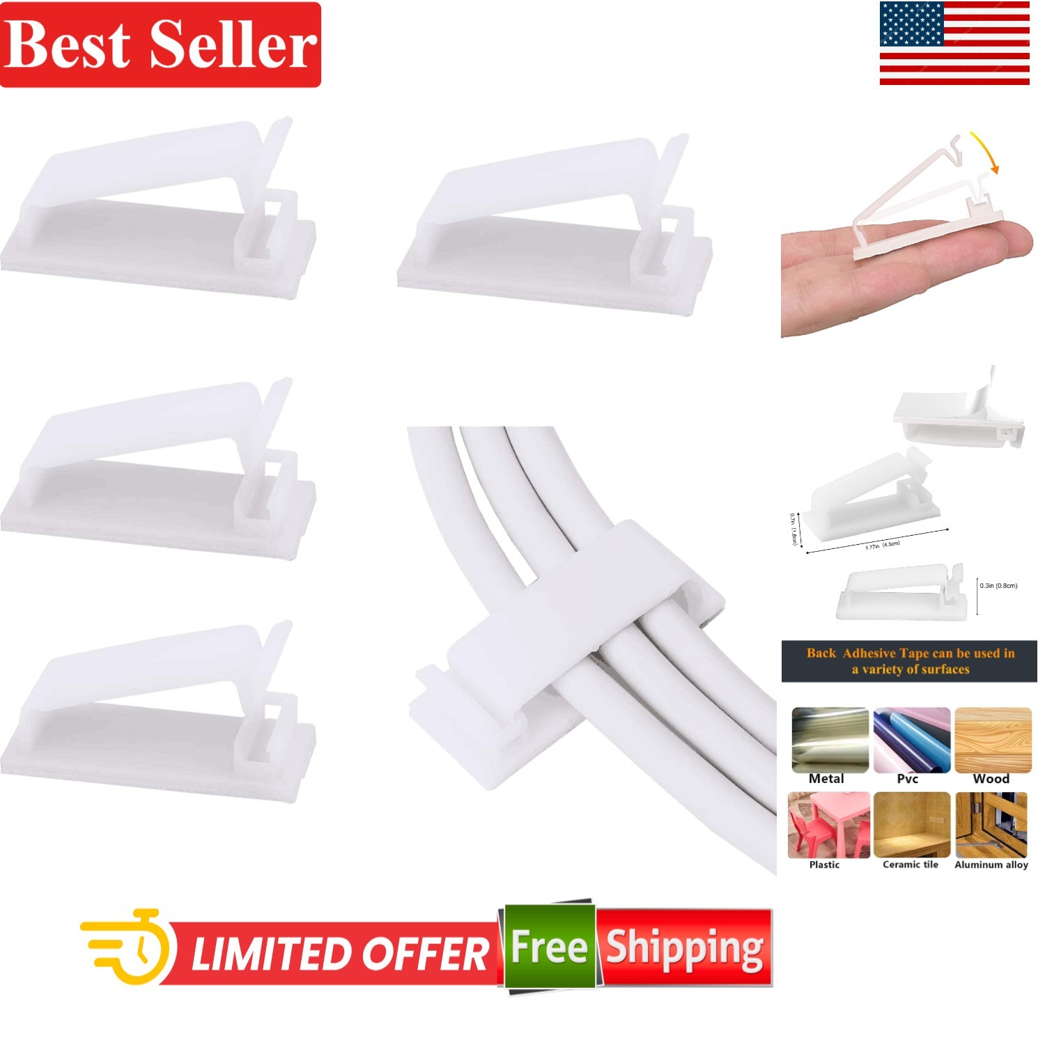 Cable Management Clips Self-Adhesive for USB Phone Charger Audio Wire 50 Pack