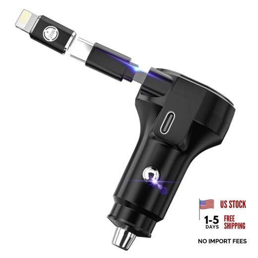 USB-C Car Charger, 45W 2-in-1 PD Fast Charger with Retractable Cable,