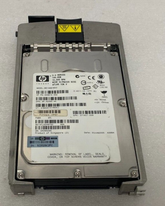 HP Ultra320 SCSI 356910-002 146.8GB BD14687B52 10K Hard Drive in 289044-001 Tray