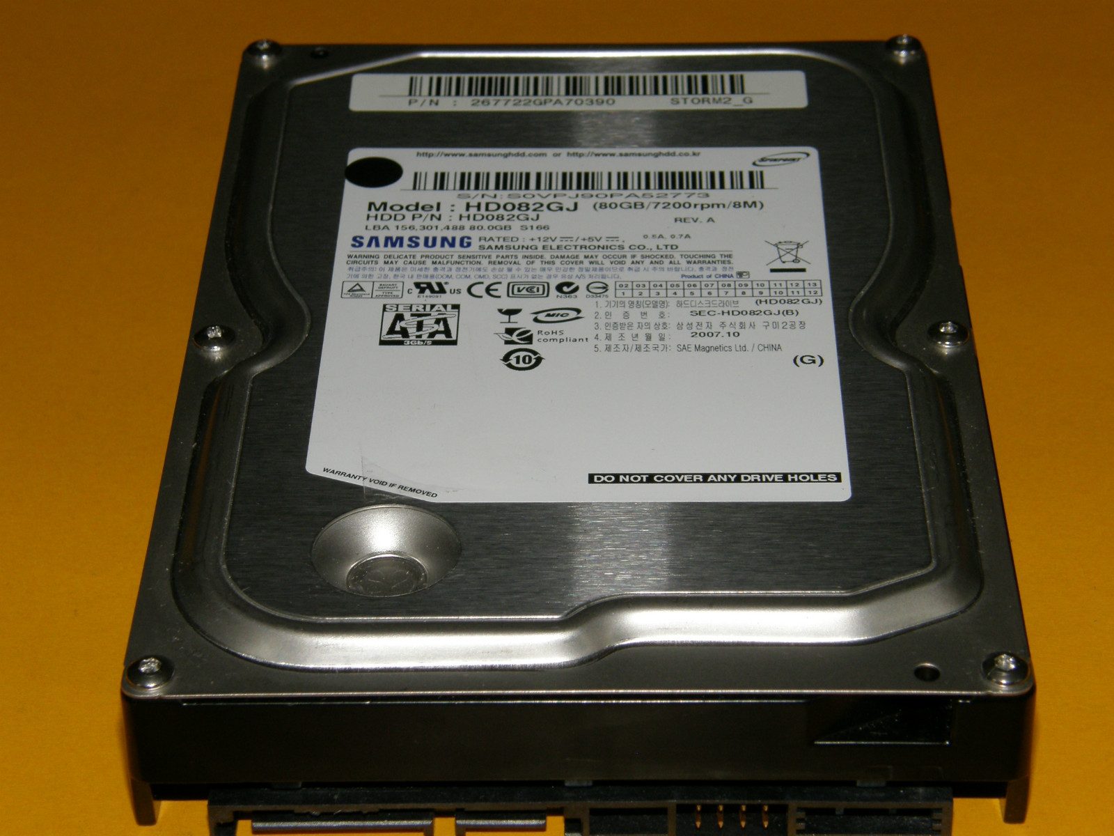 Samsung HD082GJ / P/N: 267722GPA70390 / BF41-00154A REV06 | 80GB disco rigidido