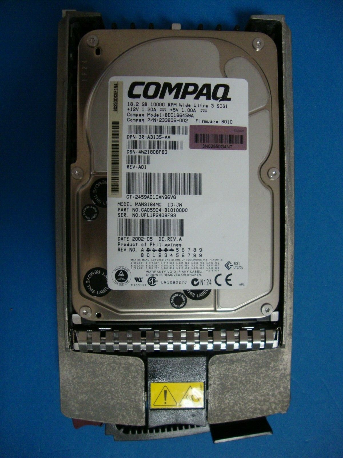 HP Compaq MAN3184MC 18.2GB 10K RPM Ultra Wide SCSI-3 in Server Hot Swap Caddy