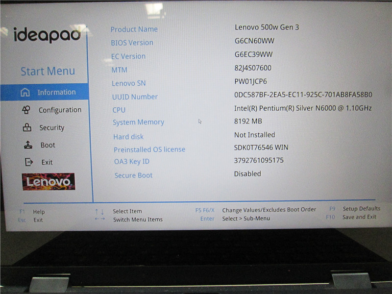 Lenovo 500w Gen 3 2-in-1 N6000 1.1GHz 8GB No HDD Windows 11 COA