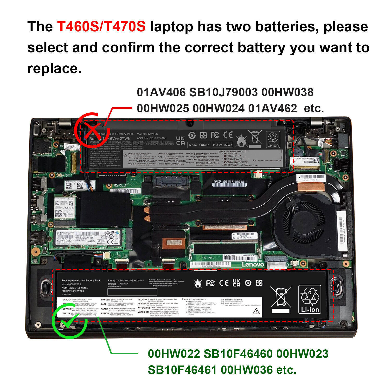 LOT New 00HW023 00HW022 24Wh Battery for Lenovo ThankPad T460s T470s SB10F46460