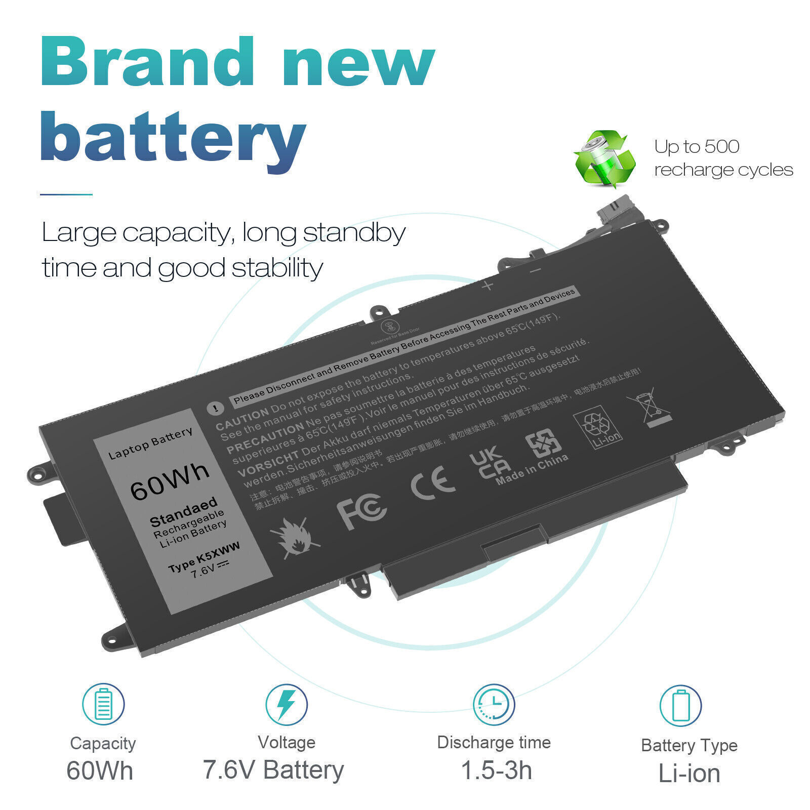 ✅60Wh K5XWW Battery/Charger for Dell Latitude 5289 7389 7390 2-in-1 Series N18GG
