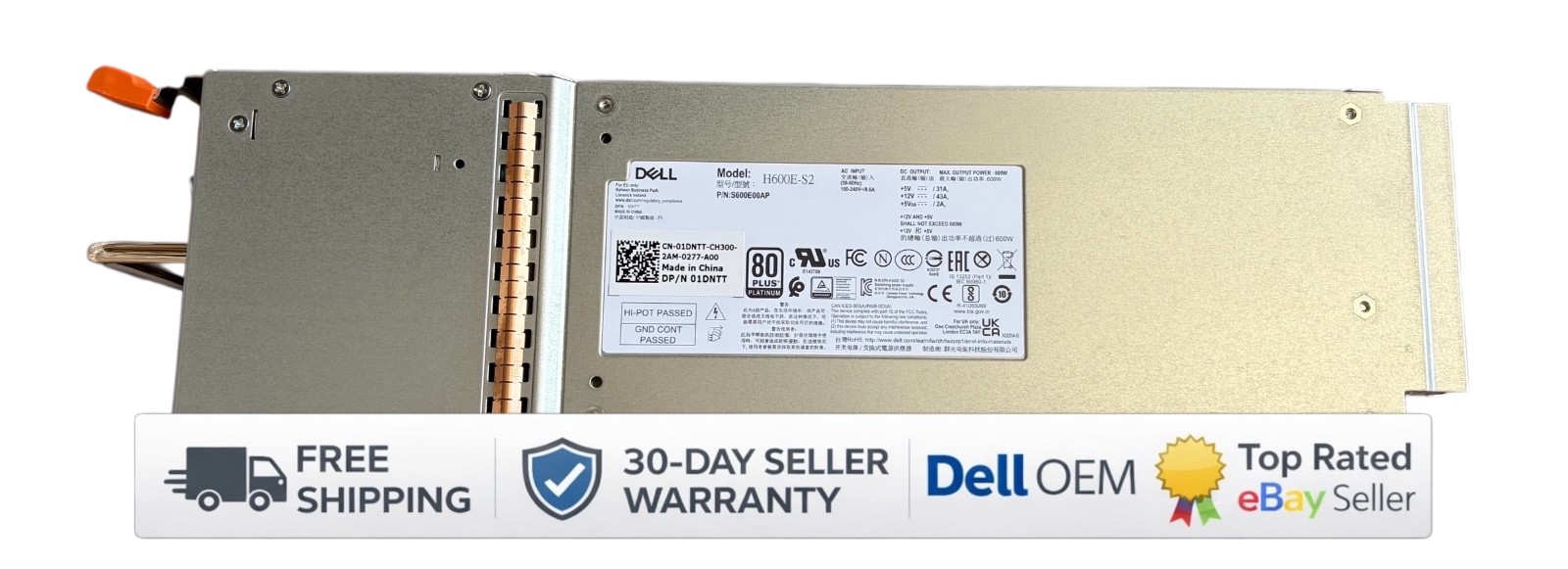 NEW Dell 1DNTT 600W Power Supply  H600E-S2 FOR MD1200 MD3200 MD1220 MD3600