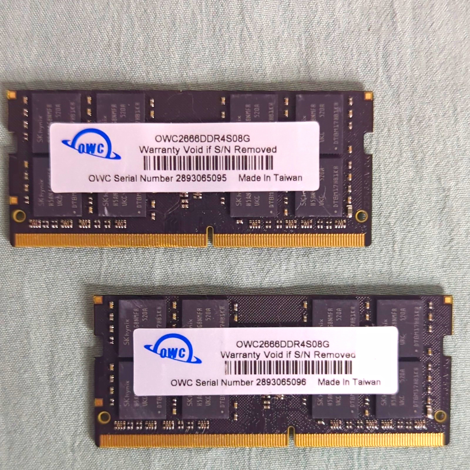 Lot of 2 OWC 16GB (2x8GB) DDR4-2666 260-Pin SO-DIMM RAM OWC2668DDR4S08G