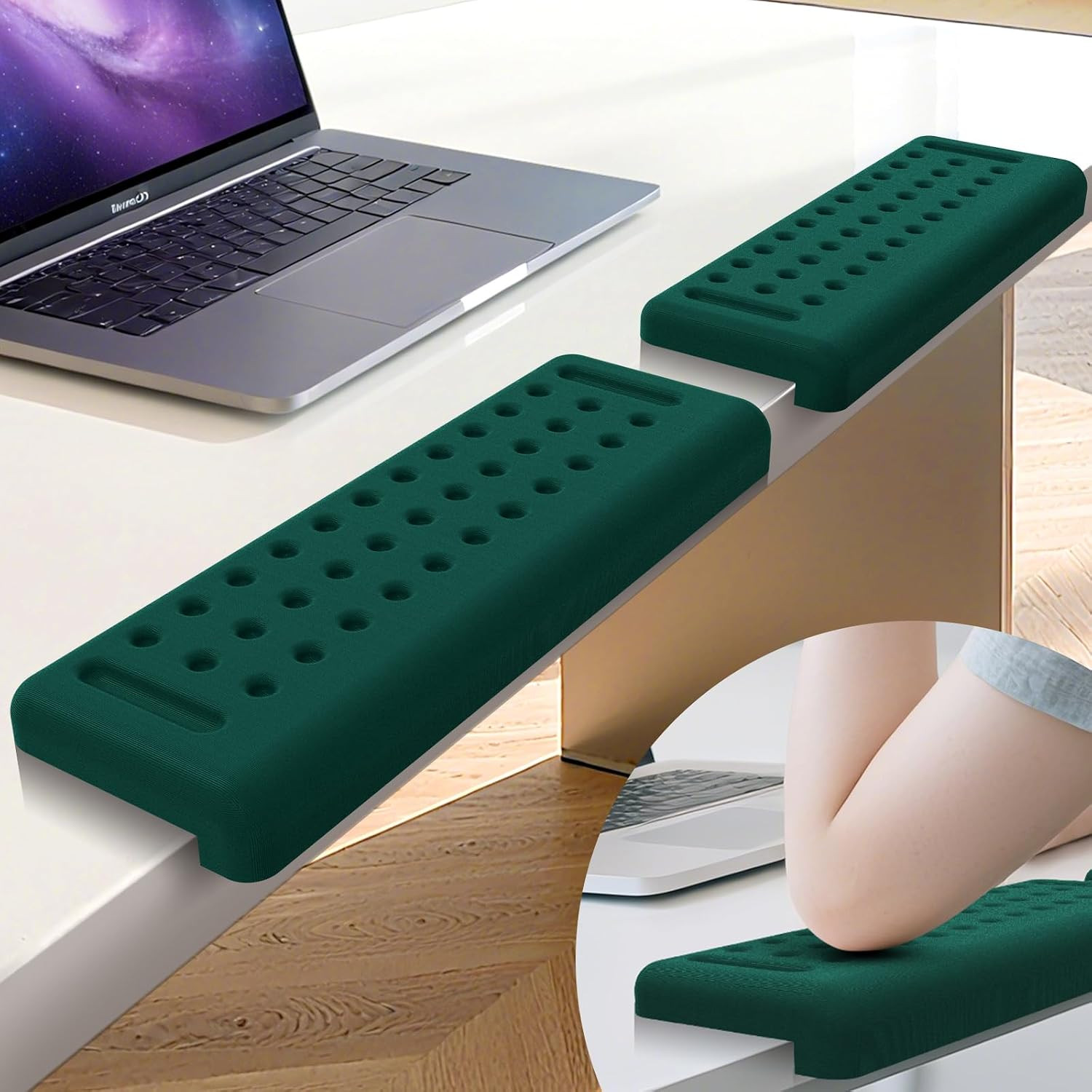 2 PCS Lshaped Desk Elbow Pad Memory Foam Rest Edge Cushion Dark Green Cover