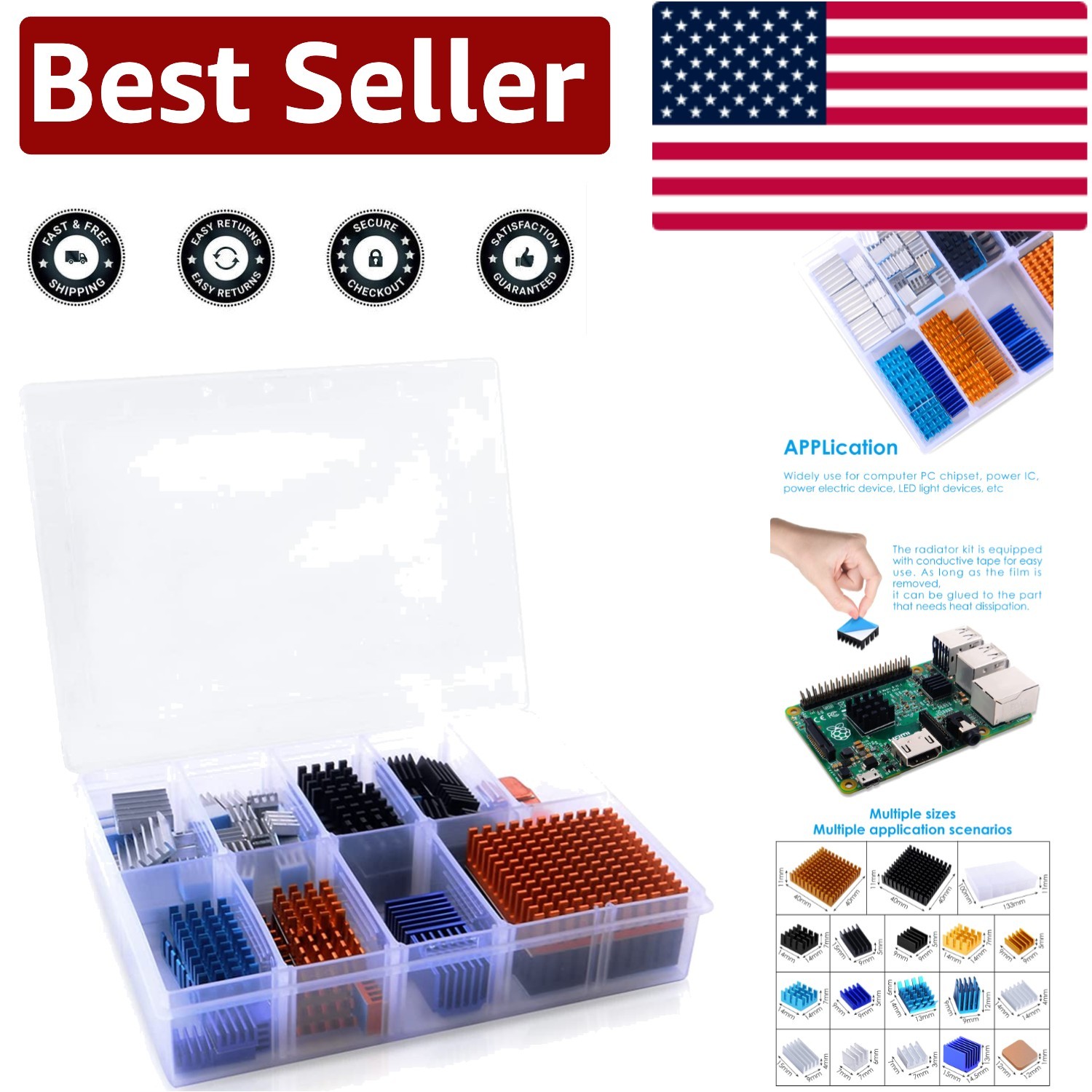 Comprehensive 102pcs Heatsink Kit: Copper/Aluminum & Adhesive for Cooling