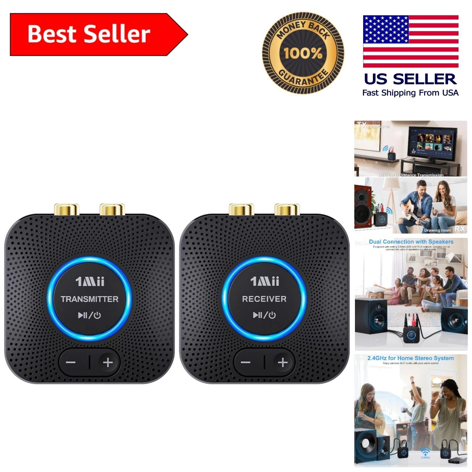 2.4GHz Wireless Audio Transmitter & Receiver Set - 262ft Long Range Hi-Fi Sound