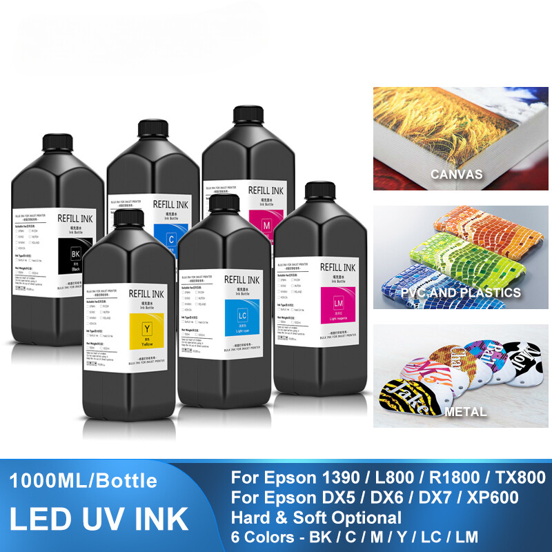 6×1000ML LED UV Ink For Epson 1390 L800 L1800 L805 R1800 R1900 Printhead