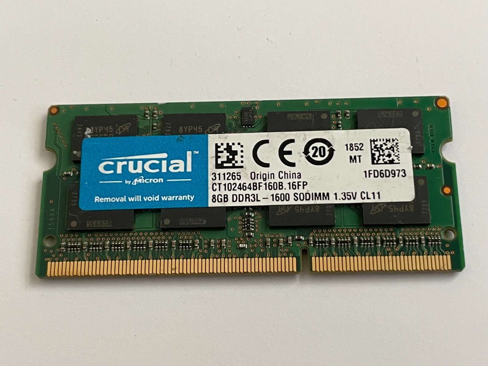 Crucial 8GB (1 Stick) PC3L-12800 DDR3L 1600 SODIMM Memory CT102464BF160B.16FP