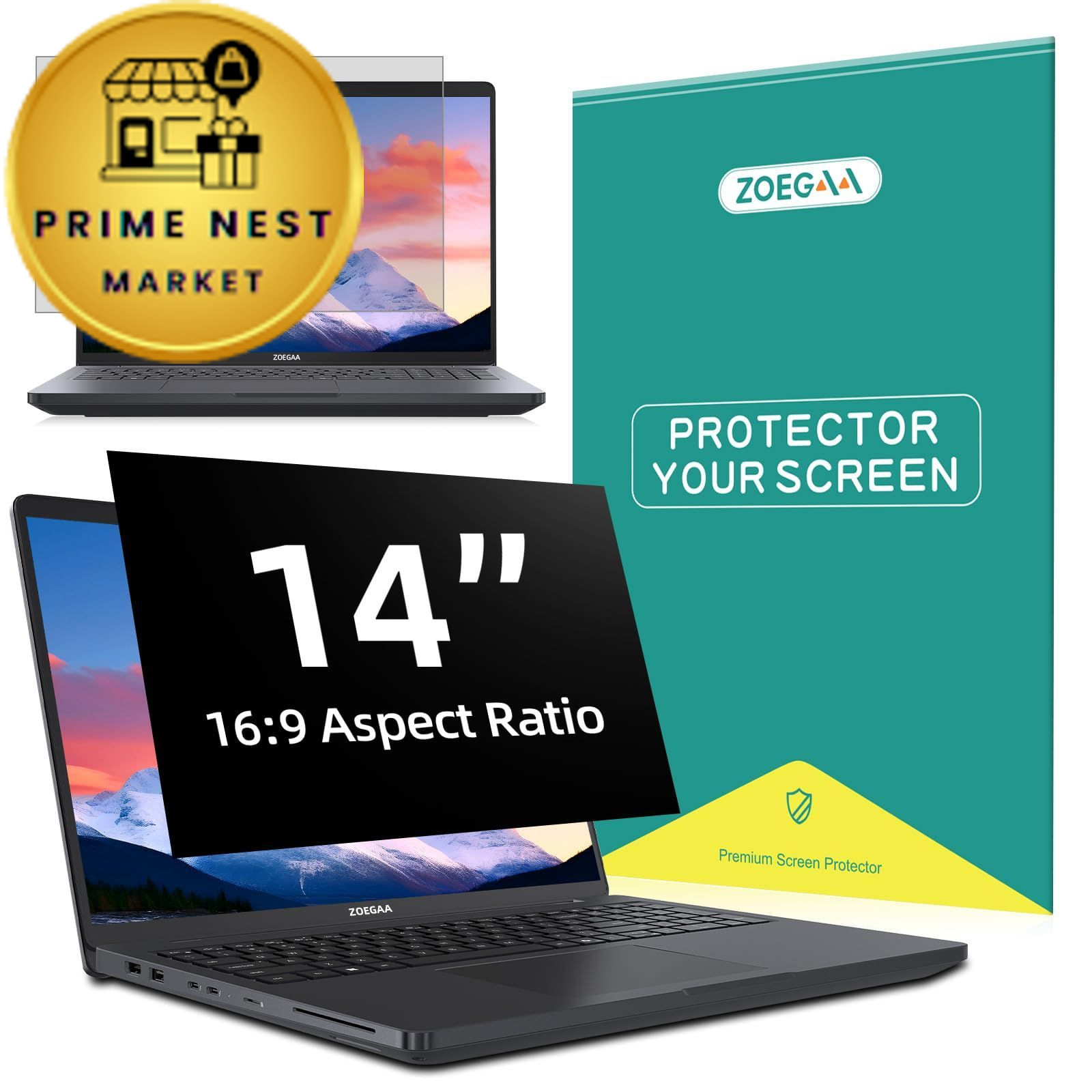 ZOEGAA 4-way 360° Privacy Screen For 14 Inch 16:9 Laptop 14 in 16:9, black