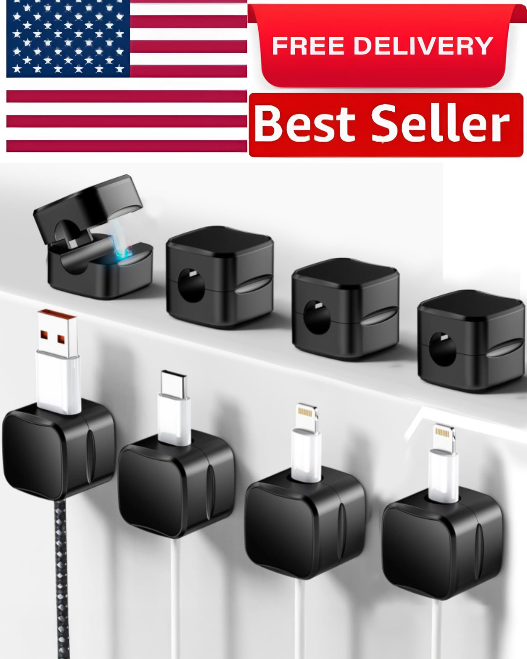 Magnetic Cable Clips, 6 Pack Cord Organizer Holder, White Charging Cable Keeper