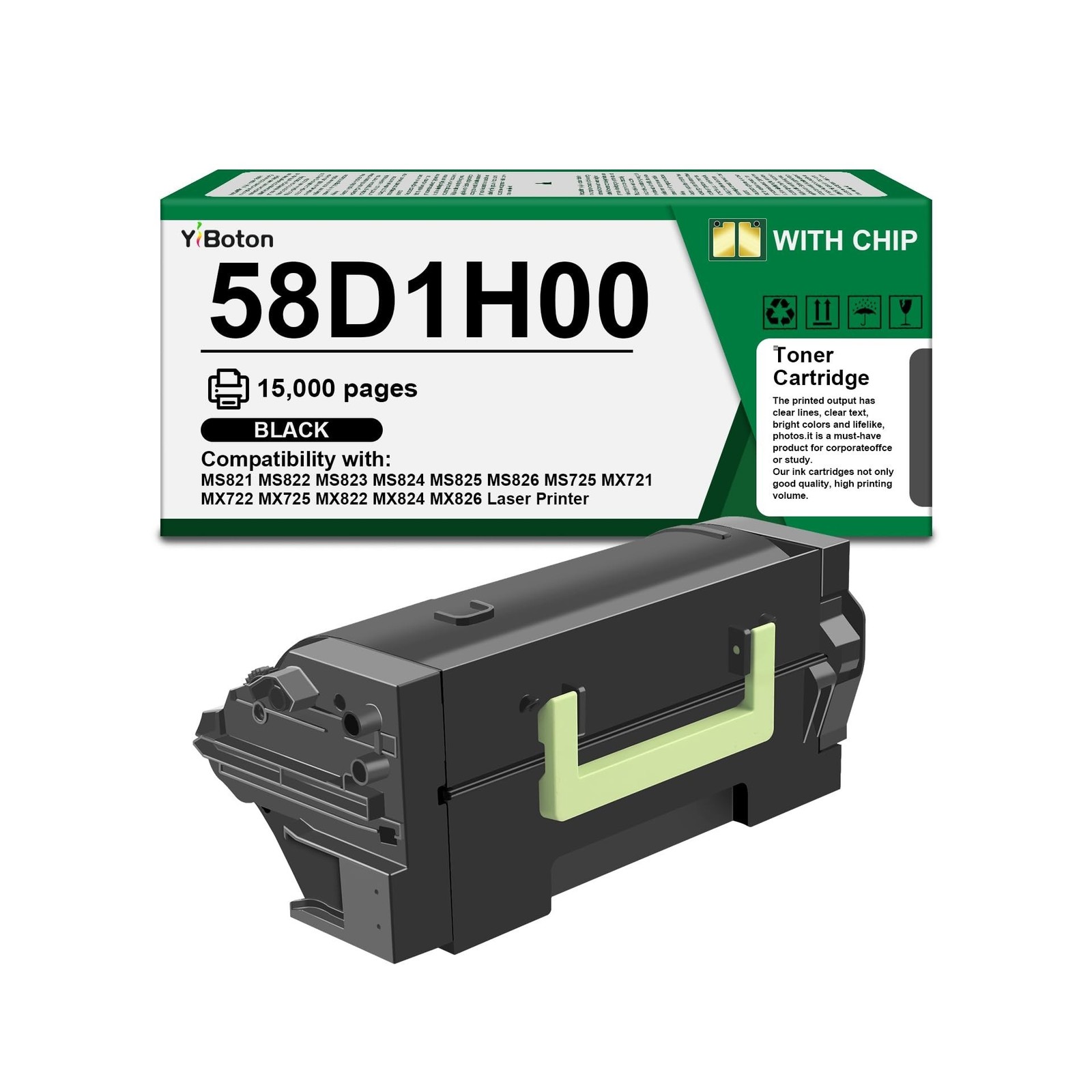 High Yield 58D1H00 Black Toner Cartridge Compatible with Lexmark 58D1H00 58D0...