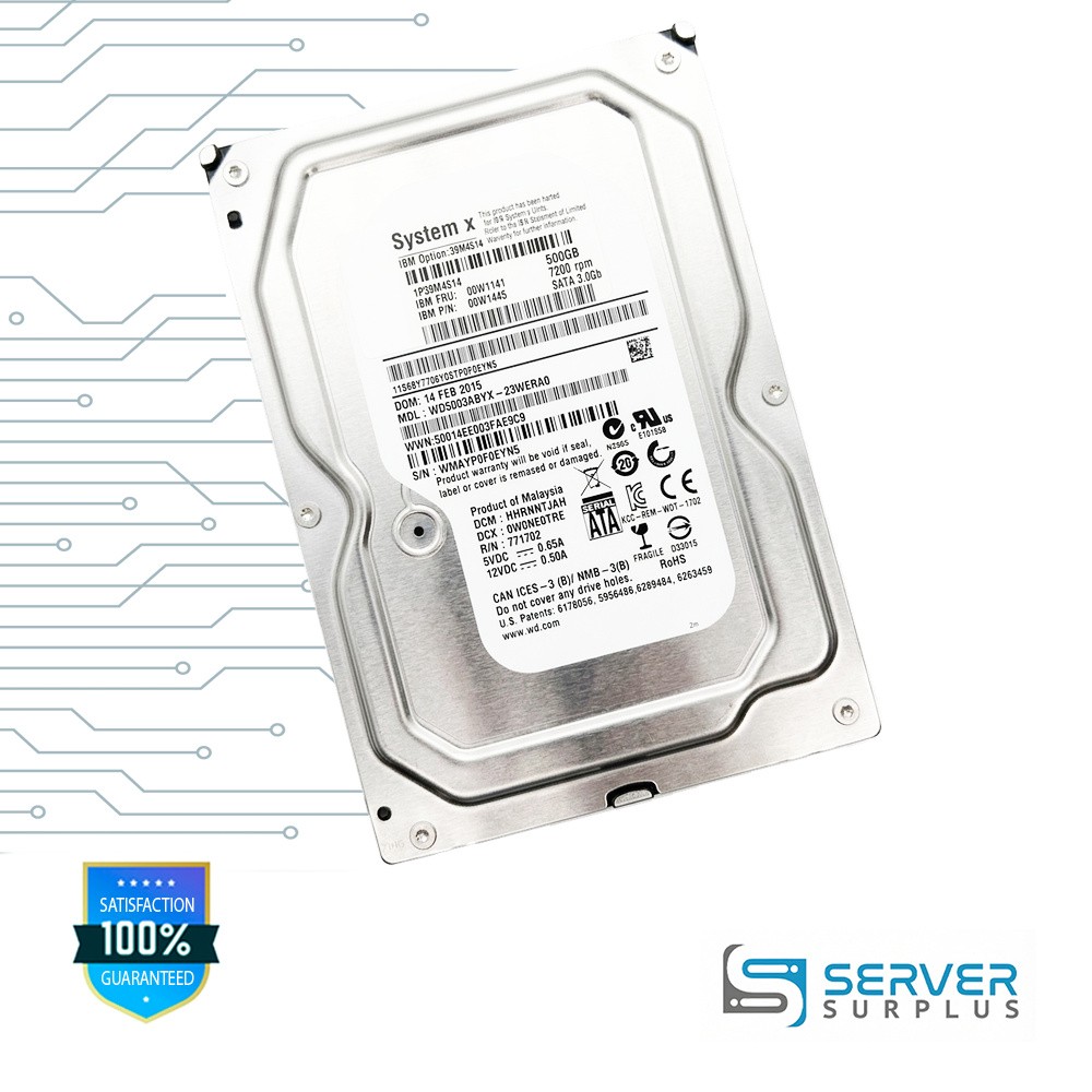 IBM 500GB SATA 7.2K 3.5 in Enterprise HDD | 00W1141 | WD5003ABYX-23WERA0