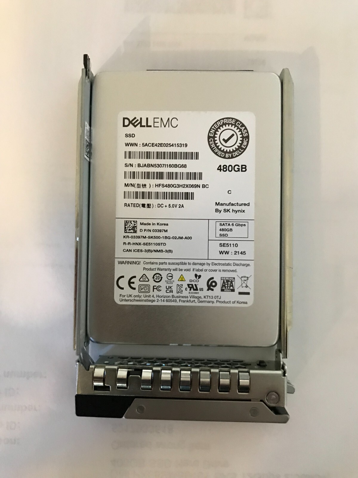 3397M DELL HYNIX 480GB HFS480G3H2X069N 6Gbps SATA RI 2.5 SSD R640 R650 