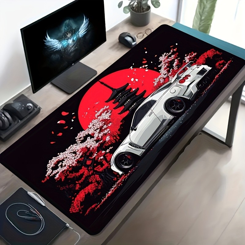 1 Large E-sports Gaming Mouse Pad with a Red Moon, Cherry Blossom, and Sports
