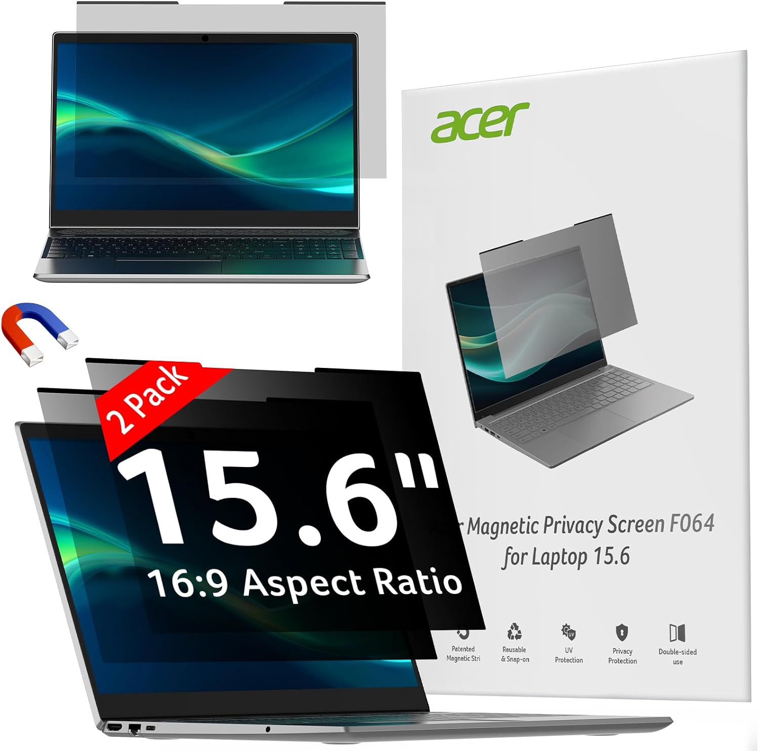 Acer 2-Pack Laptop Privacy Screen - for Laptop 15.6 Inch 16:9, Magnetic & Remova