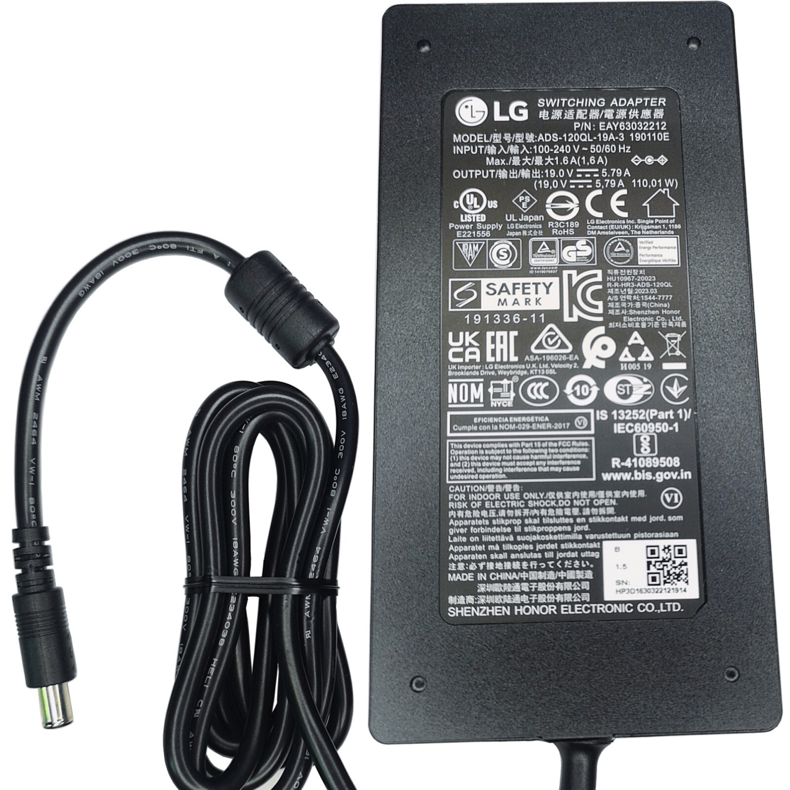 OEM 19V 5.79A AC/DC adapter For LG Electronics 34UC98 34UC87C 34UC88 EAY63032209