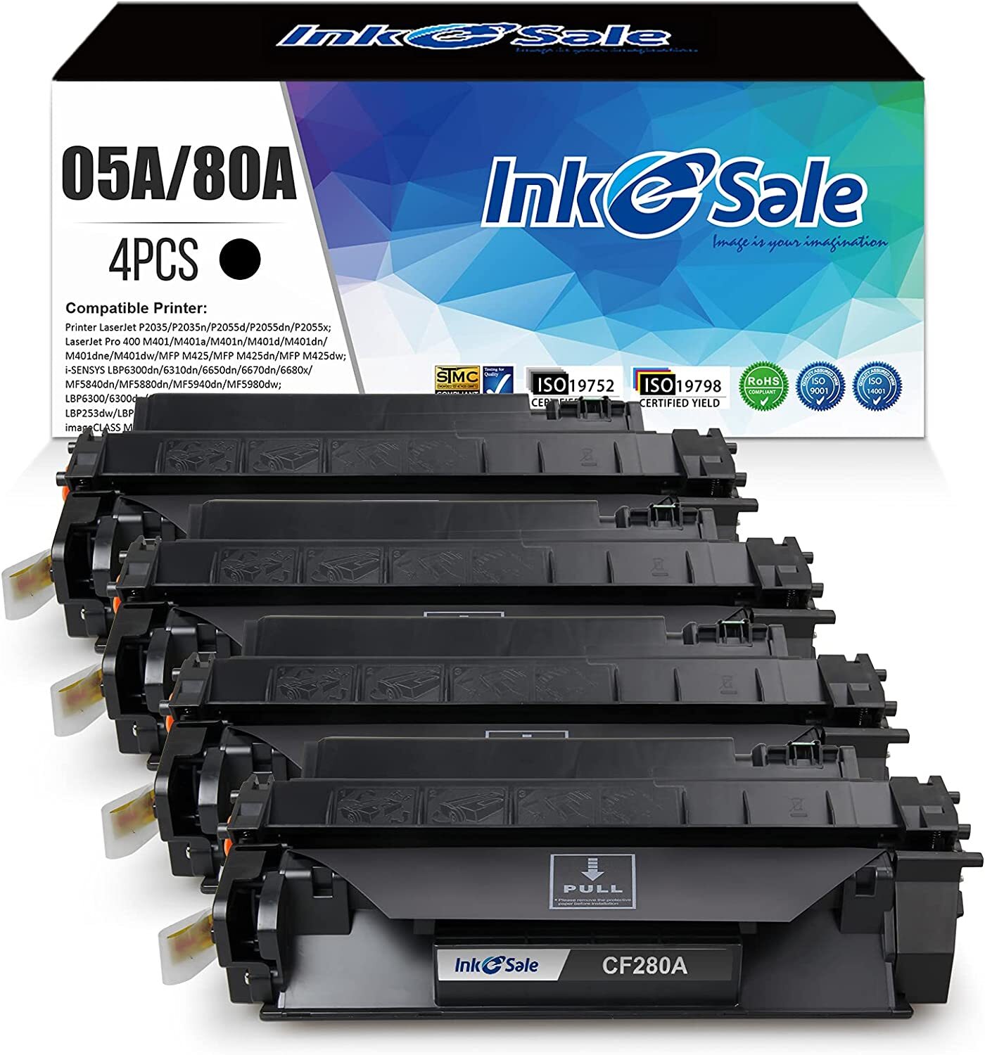 4PK CF280A 80A CE505A Toner Cartridge for HP LaserJet Pro 400 M401dn MFP M425dn