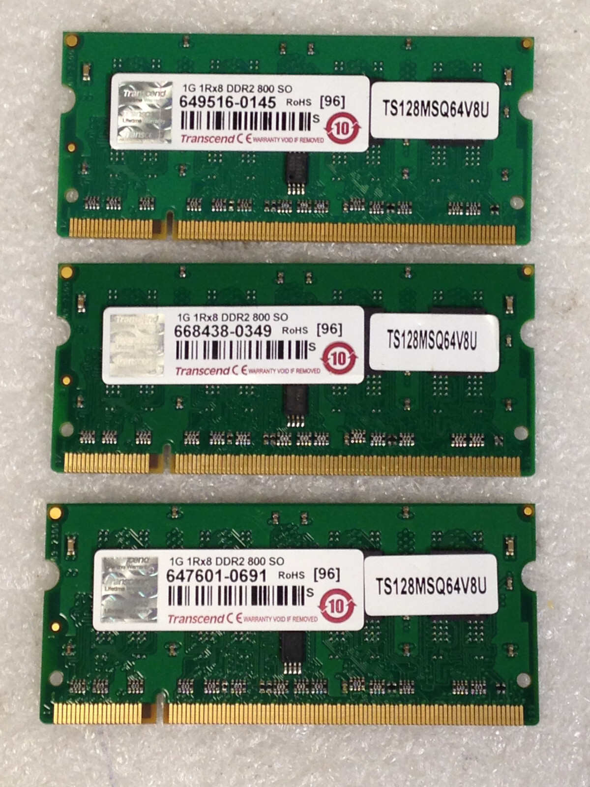 Lot of 3 TRANSCEND TS128MSQ64V8U 1G 1Rx8 DDR2 800MHz RAM Memory